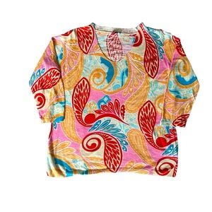 5/$25 Talbots Petite colorful lightweight v-neck sweater size large/petite